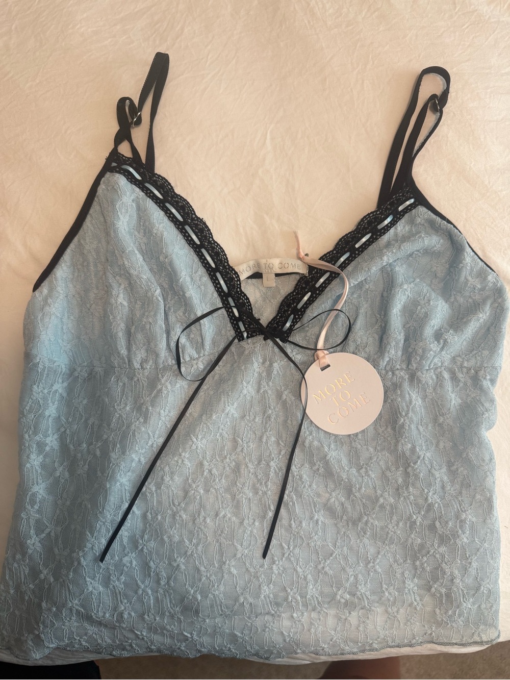 Lace-Trim Women's Cami in Light Blue with Black Trim